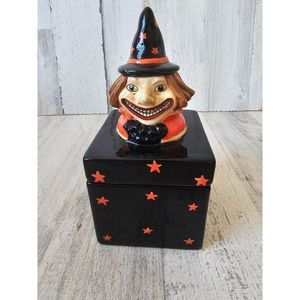 Ceramic witch shabby chic box Halloween decor unique